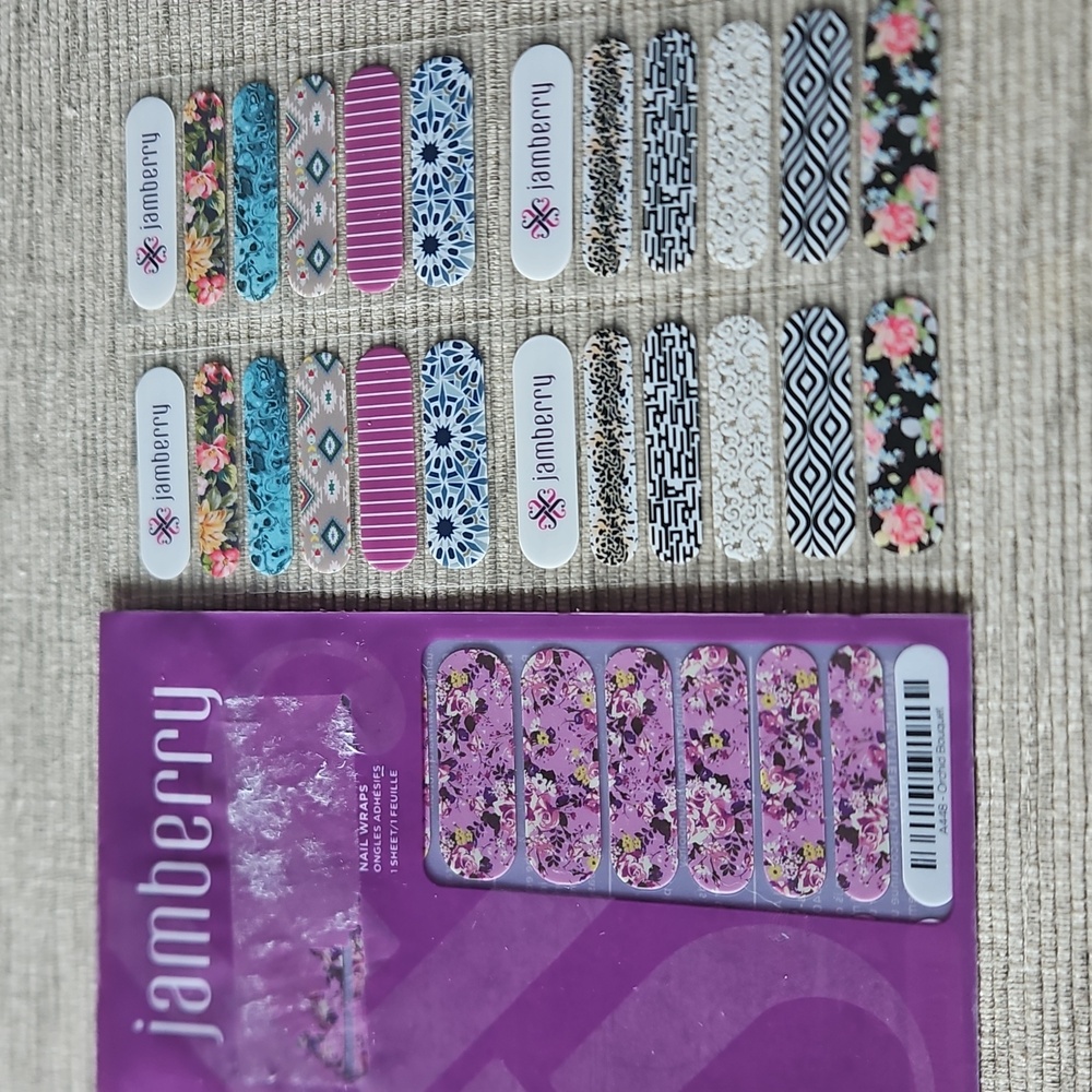 3 For $10 Jamberry Floral and Patterned Nail Wraps - Purple, Black, Blue
